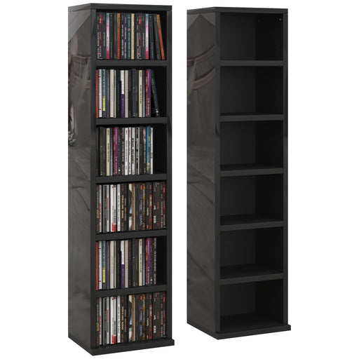 Set of 2 Tall CD Storage Shelves for Media Organisation with High Gloss Finish Black