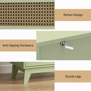 Light Green 4 Drawer Chest of Drawers with Rattan Front for Bedroom and Living Room Storage