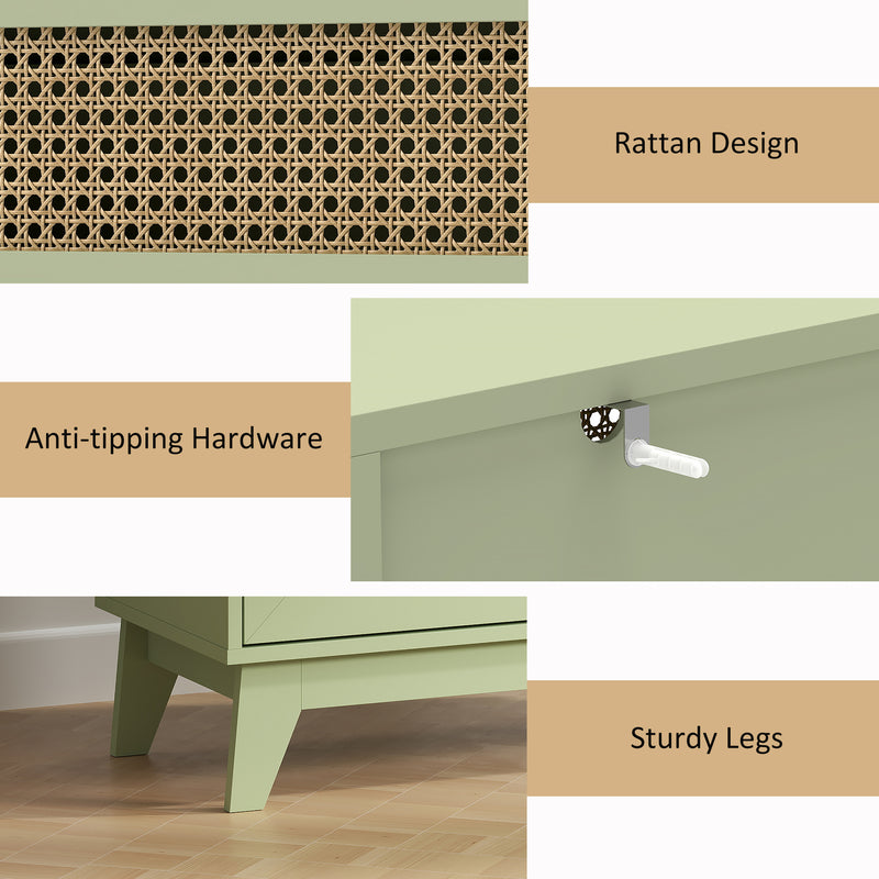 Light Green 4 Drawer Chest of Drawers with Rattan Front for Bedroom and Living Room Storage