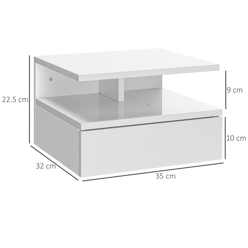 Set of Two White Floating Bedside Tables with High Gloss Finish by HOMCOM