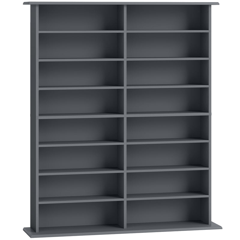 16 Compartment Media Storage Shelf With Adjustable Shelves For Home Or Office Grey