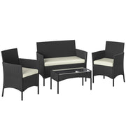 Rattan Garden Furniture Set for 4 with Cushions and Glass Coffee Table Cream White Outsunny