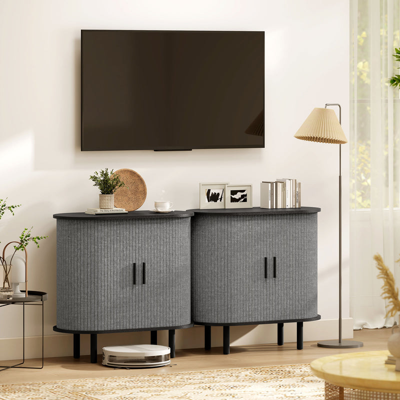 Modern Sideboard with Fluted Sliding Doors and Storage Shelves for Kitchen or Dining, Grey