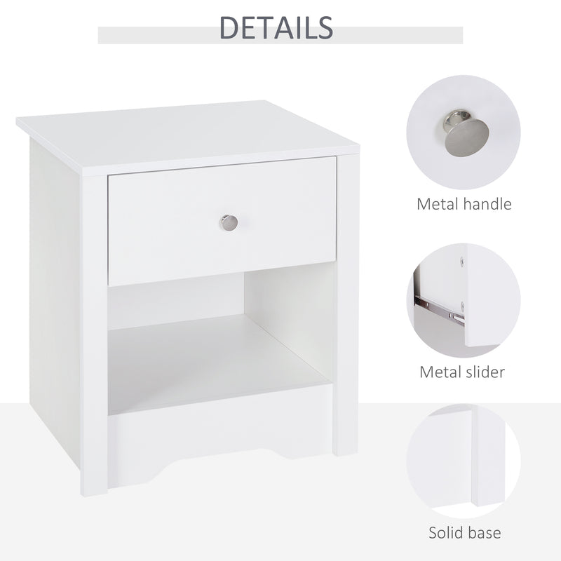 Set of 2 Bedside Tables with Drawer and Shelf for Bedroom or Lounge Storage White