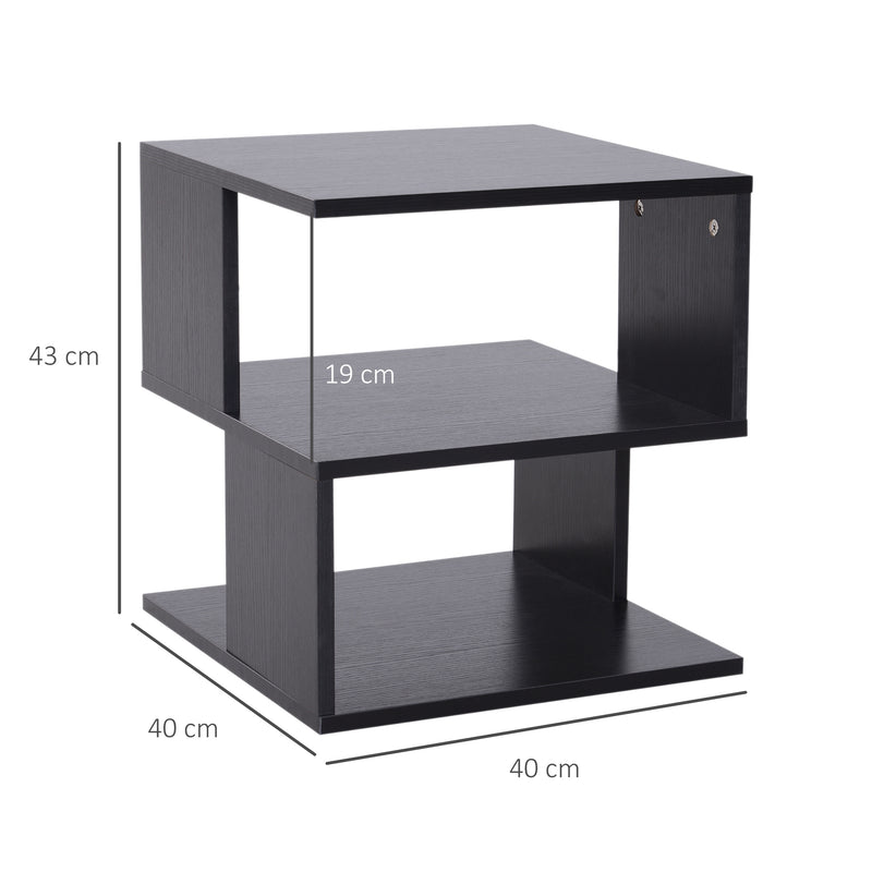 Set of 2 Modern Side Tables with 2 Tier Storage for Living Room or Bedroom Black