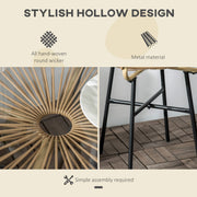 Beige Rattan Round Garden Side Table With Tempered Glass Top For Patio Balcony Or Outdoor Use