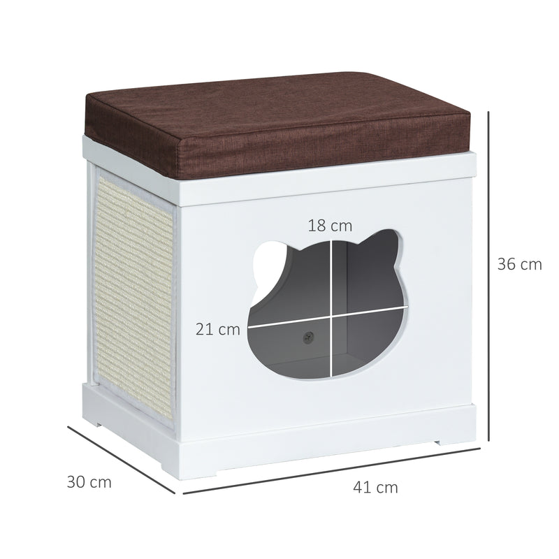 Cat House Bed with Soft Cushion and Removable Scratching Pad for Small Cats White AOSOM
