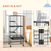 Rolling Small Animal Cage with Storage Shelf and Accessories for Ferrets or Chinchillas, Grey