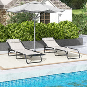 Set of 2 Cream Folding Sun Loungers with Pillow and Adjustable Backrests for Garden or Patio Outsunny