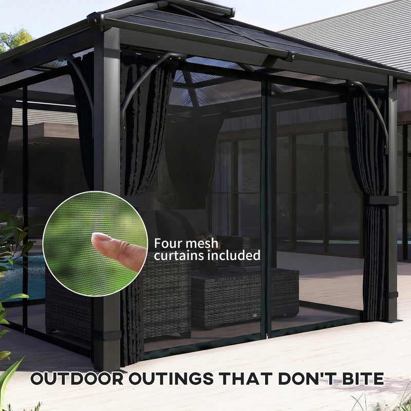 2.5 x 2.5m Garden Gazebo with Polycarbonate Roof and Curtains for Year Round Shelter Dark Grey