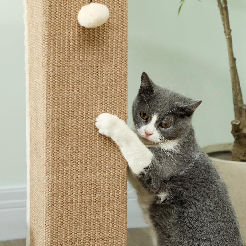 81cm Beige Cat Scratcher with Jute Rope Hanging Ball and Soft Plush Cover by PawHut