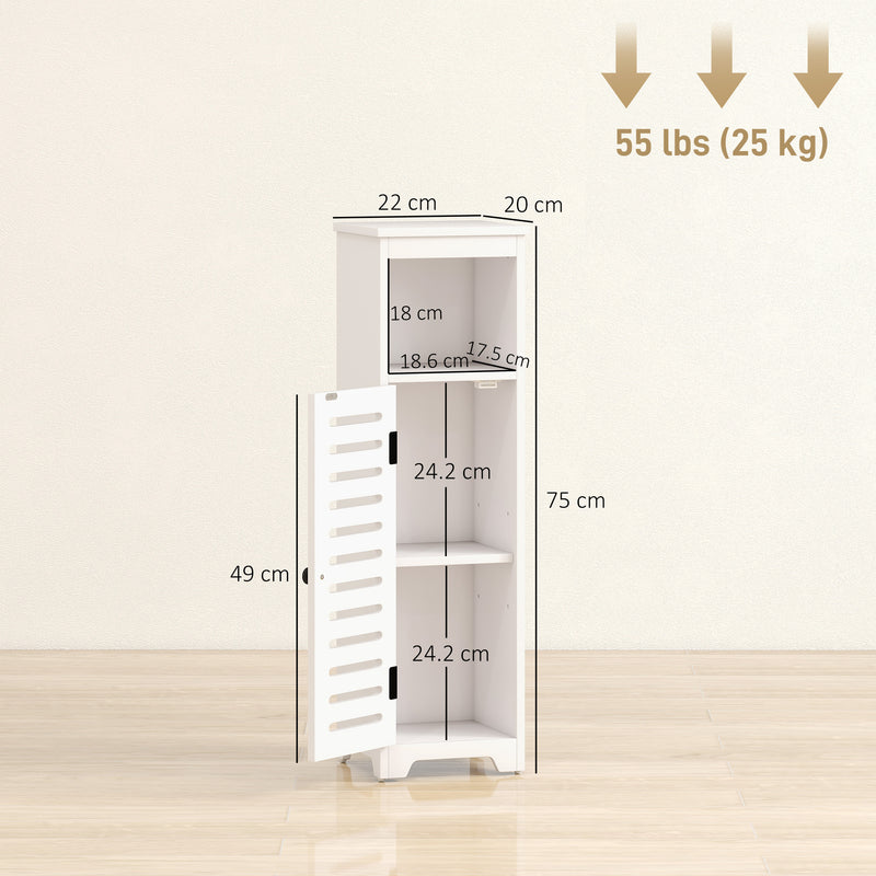 Slim Bathroom Storage Cabinet With Adjustable Shelf And Louvered Door White