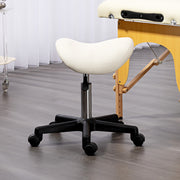 Adjustable Saddle Stool with PU Leather Seat and Wheels for Salon or Spa Use White