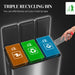 Black 45L Triple Kitchen Pedal Bin with Soft Close Lid and Removable Inner Buckets by HOMCOM