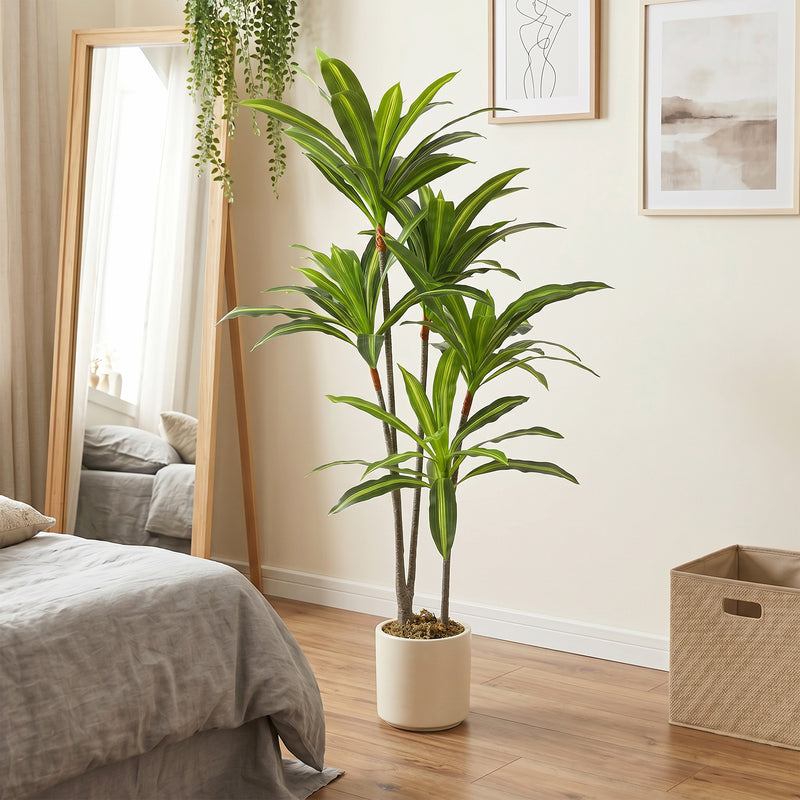 Artificial Dracaena Tree for Easy Indoor Greenery with White Planter 150cm Green