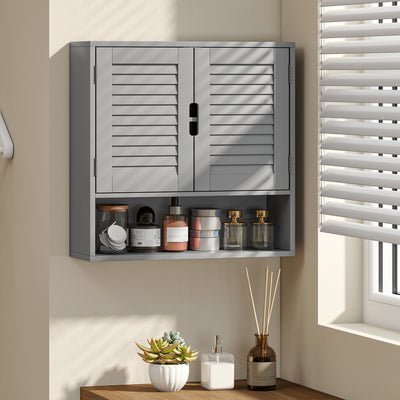 Wall Mounted Bathroom Cabinet With Adjustable Shelves For Organised Storage Grey AOSOM