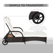 Rattan Sun Lounger Set with Adjustable Reclining Back and Cushions for Garden Patio Brown