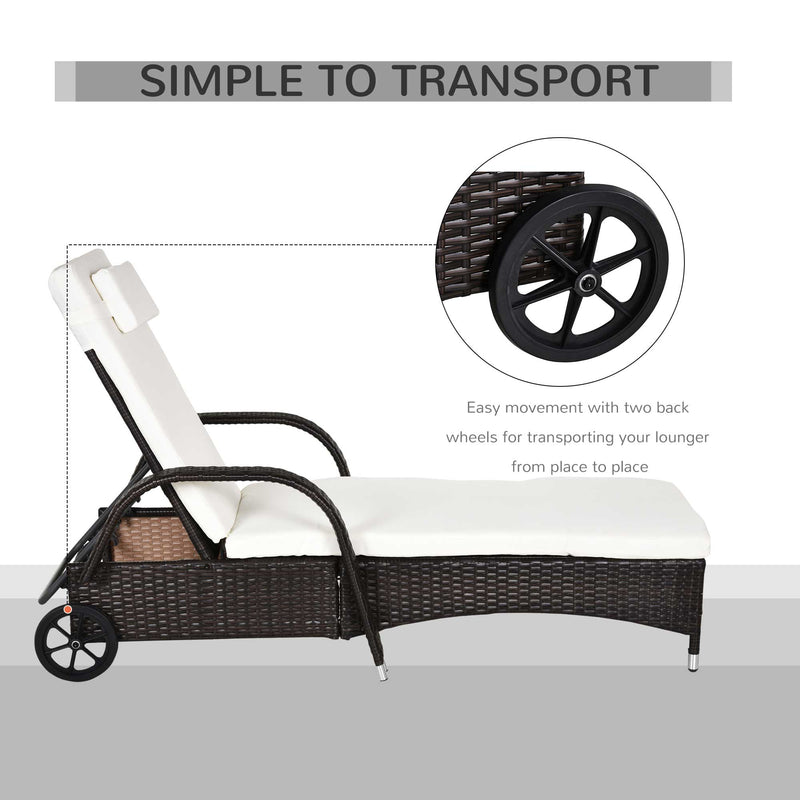 Rattan Sun Lounger Set with Adjustable Reclining Back and Cushions for Garden Patio Brown