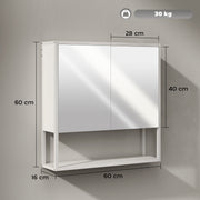 Wall Mounted Bathroom Mirror Cabinet With Soft Close Doors And Adjustable Shelf, White