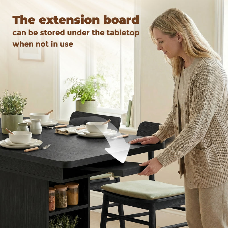 Extending Dining Table With Storage Shelves Seats 4 to 6 People Black