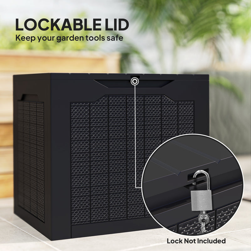 93L Waterproof Garden Storage Box With Handles For Outdoor Use Plastic Container Black AOSOM