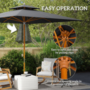 Black 3x3m Garden Parasol with Double Tier Canopy for Sun Protection by Outsunny