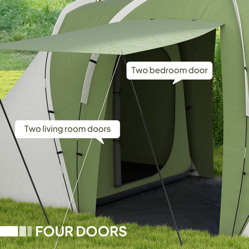 3 Room Family Camping Tent with Separate Bedrooms and Living Area for Group Trips Green and White
