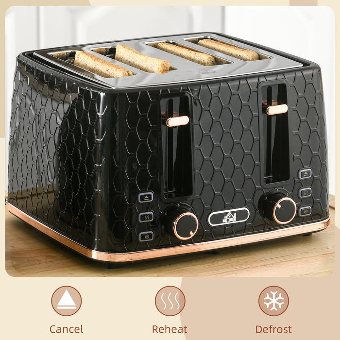 Black 4 Slice Toaster 1600W With 7 Browning Levels and Removable Crumb Tray by HOMCOM