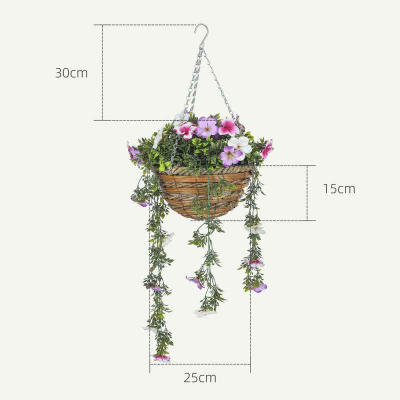 Set of 2 Artificial Azalea Hanging Baskets Pink and White Faux Silk Flowers by HOMCOM