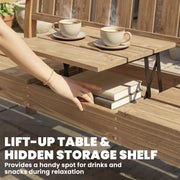 Wooden Garden Bench with Lift-Up Table and Hidden Storage for Outdoor Seating Teak AOSOM