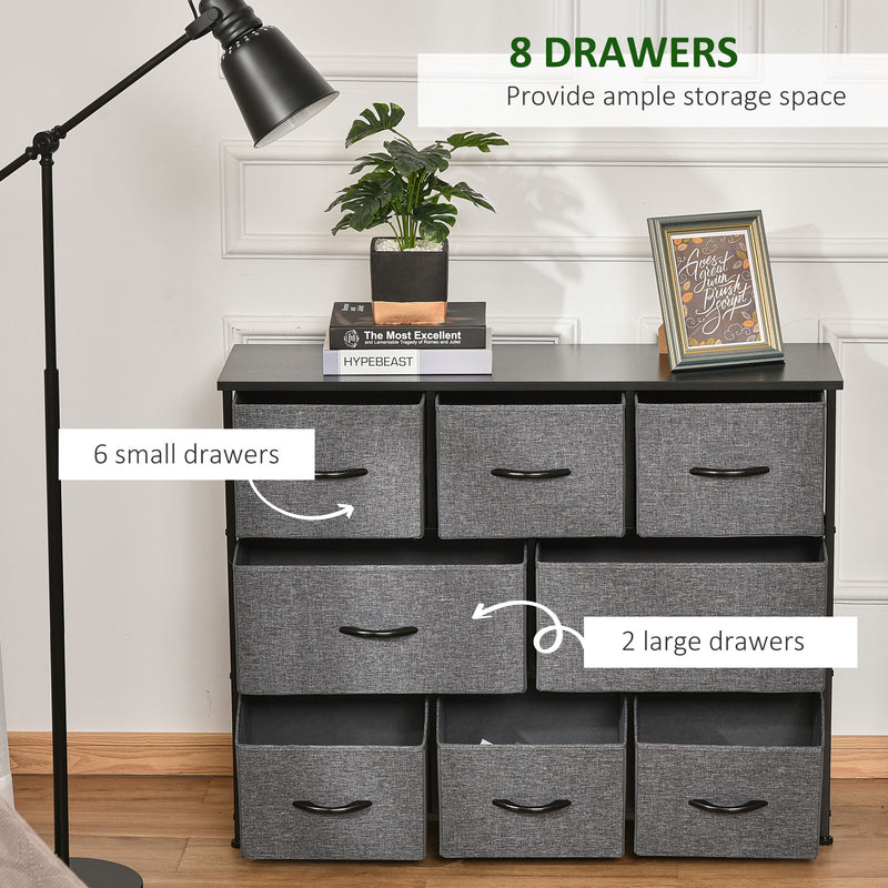 Dark Grey 8 Drawer Fabric Chest of Drawers for Bedroom and Living Room Storage