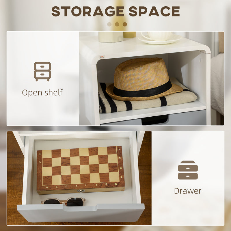 Set of 2 Wooden Bedside Tables With Drawer for Bedroom Storage Scandinavian Style White