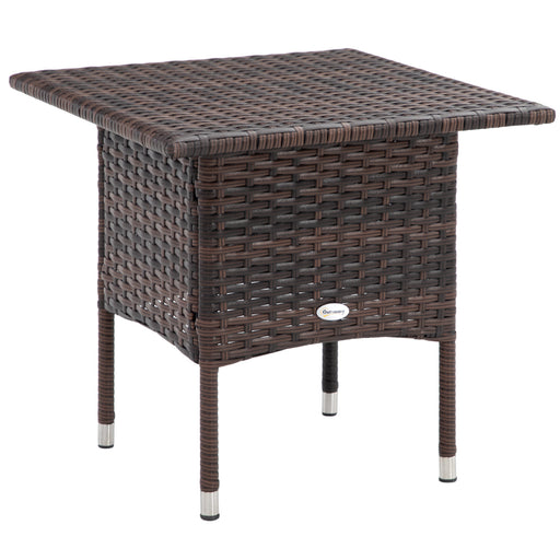 Brown Square Rattan Garden Side Table With Plastic Top For Patio Balcony Or Outdoor Use