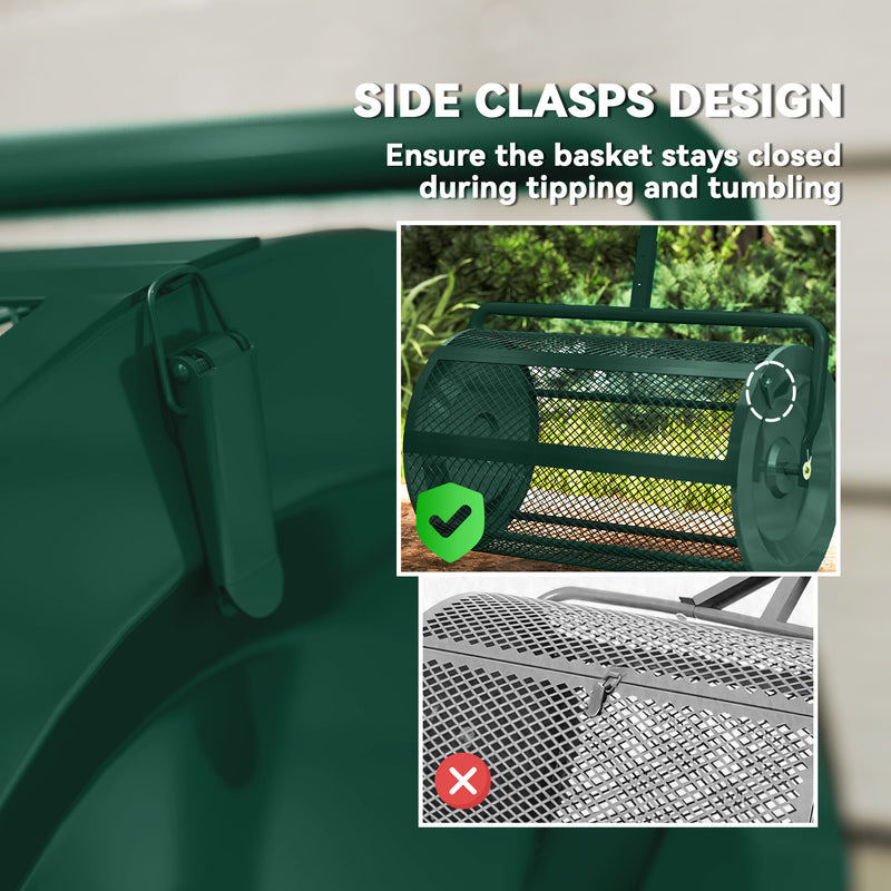 24 Inch Garden Compost Spreader With Adjustable Handle For Seeding And Mulching Green