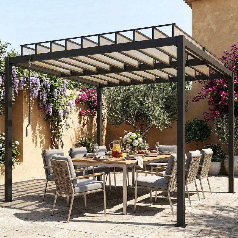 3x3m Aluminium Louvered Pergola for Flexible Garden Shade and Weather Protection, Dark Grey