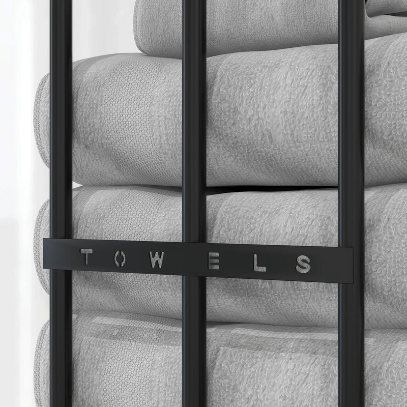 Wall Mounted Metal Towel Rack With Six Rails For Bathroom Storage, Black AOSOM