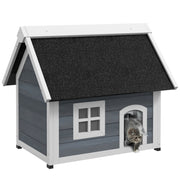 Wooden Outdoor Cat House Shelter with Openable Roof and Escape Doors for Feral Cats, Grey