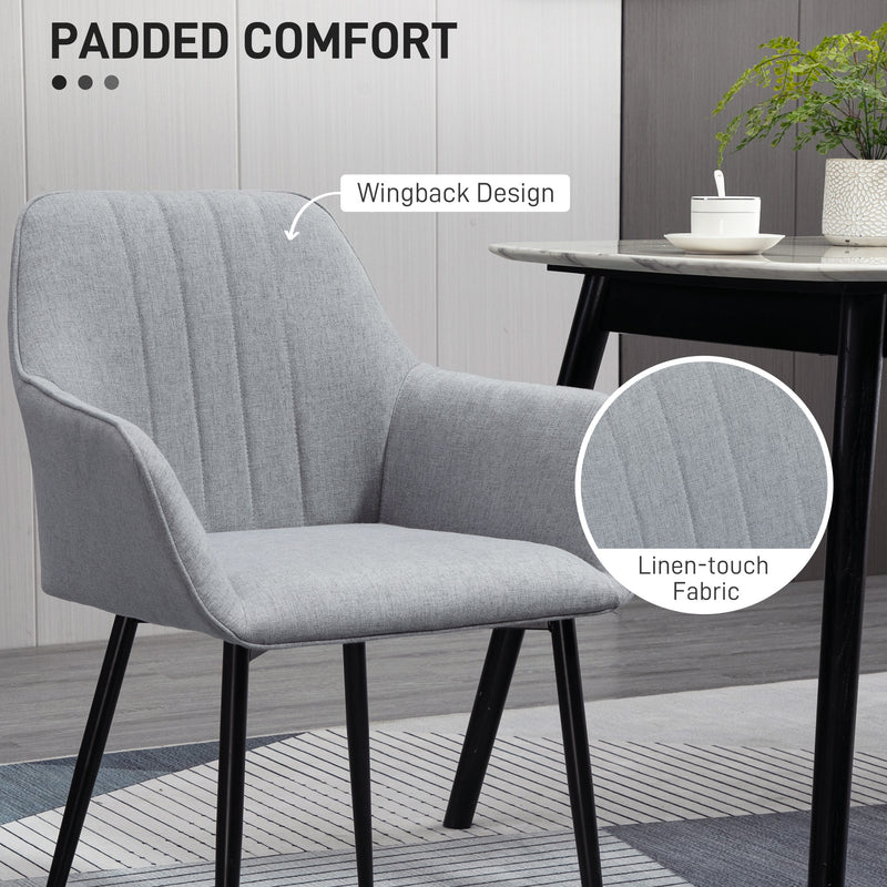 Set of 4 Upholstered Linen Dining Chairs with Metal Legs for Kitchen or Living Room, Light Grey