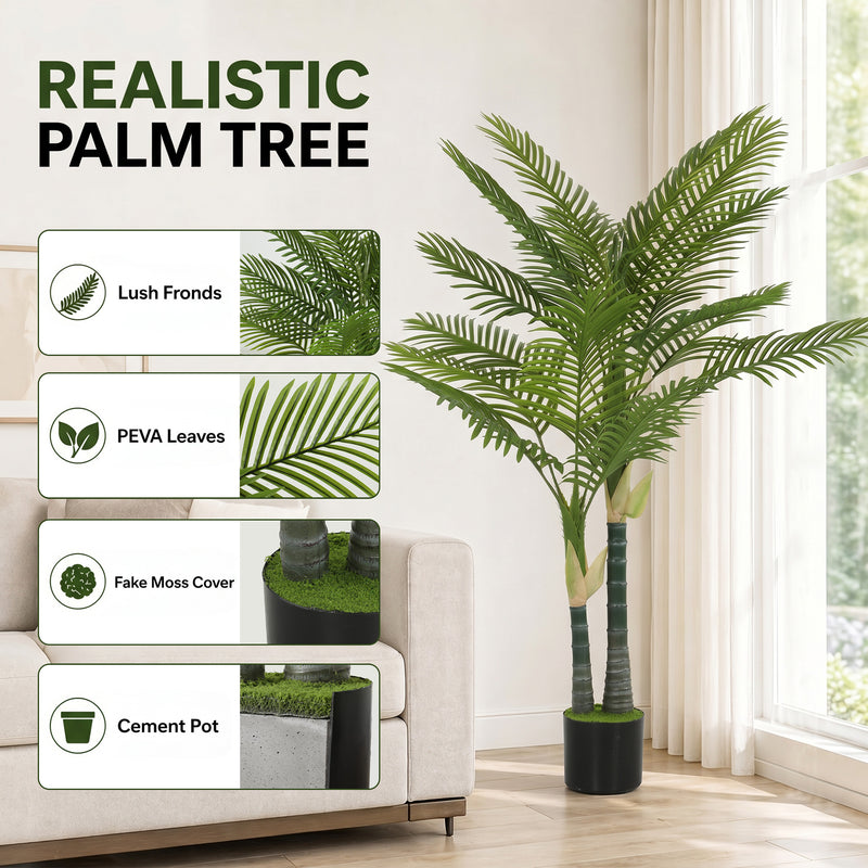 Artificial Palm Tree 150cm for Indoor Corners No Maintenance with Weighted Pot Green