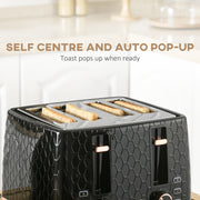 Fast Boil Kettle and 4 Slice Toaster Set with Adjustable Browning Control Black