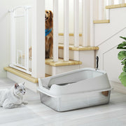 XL Stainless Steel Cat Litter Box with High Sides and Scoop for Easy Cleaning, Silver