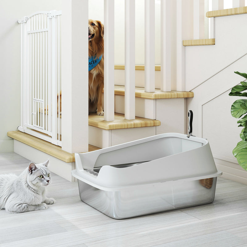 XL Stainless Steel Cat Litter Box with High Sides and Scoop for Easy Cleaning, Silver