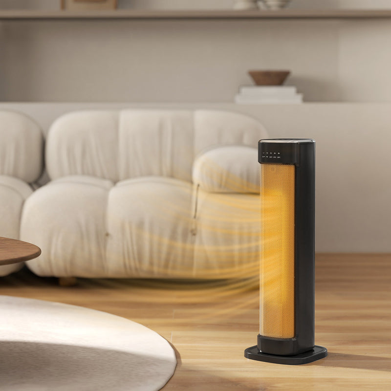 2000W Ceramic Electric Heater with Adjustable Heat Settings and Timer Function Black