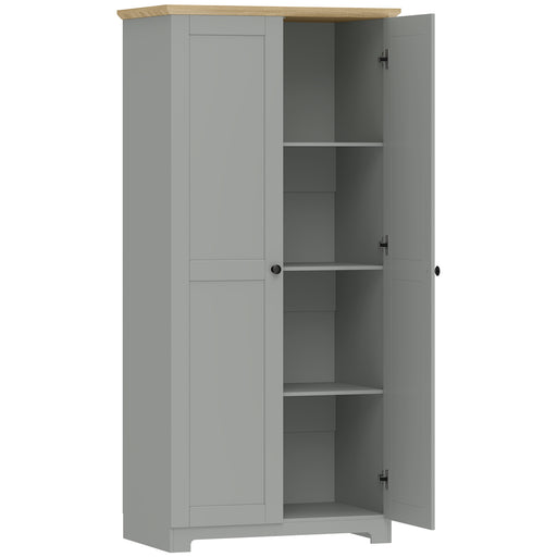 Tall Grey Freestanding Storage Cabinet For Kitchen with 4 Shelves - Modern Design 80x48x172cm Homcom