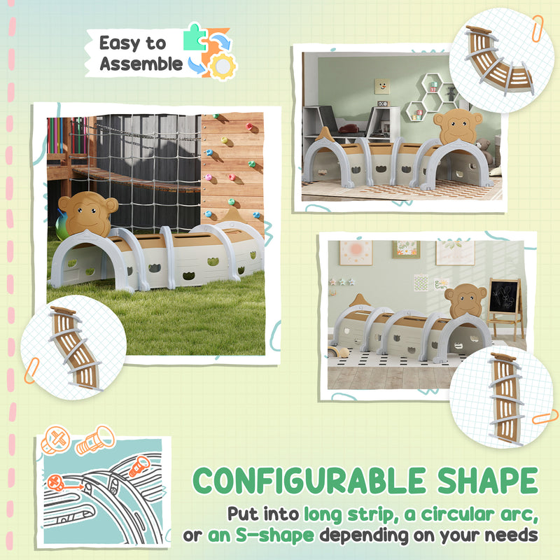 Brown Monkey Design Kids Play Tunnel for Crawling and Climbing Age 3-6 by AIYAPLAY