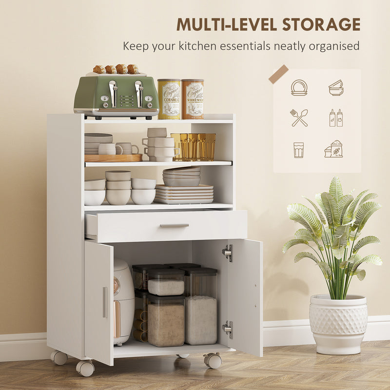 Kitchen Trolley with Storage and Slide-Out Shelf for Small Spaces White