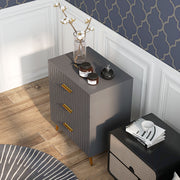Three Drawer Bedroom Dresser with Embossed Lines for Stylish Storage Grey and Gold