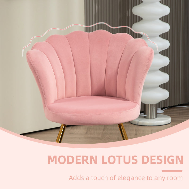 Pink Velvet Feel Lotus Petal Accent Chair With Gold Legs Elegant Design by HOMCOM