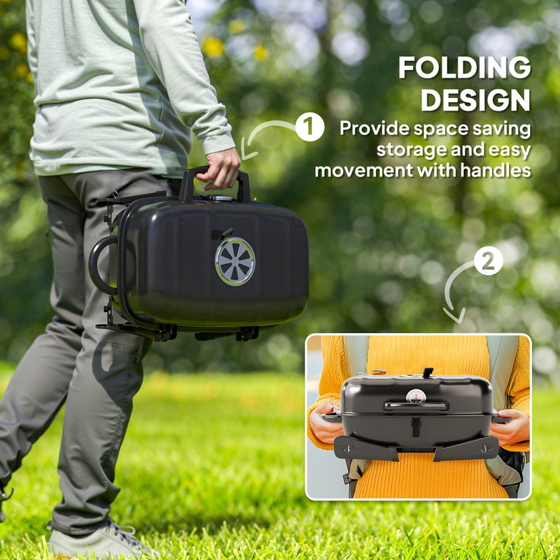 Folding Charcoal BBQ Grill with Thermometer Adjustable Vent and Handles by Outsunny