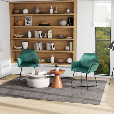 Velvet Accent Chair With Plisse Backrest for Living Room or Bedroom, Green